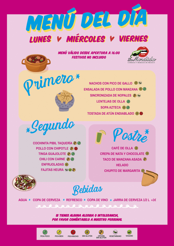 Menú del día La Mordida: Lunes, Miércoles y Viernes