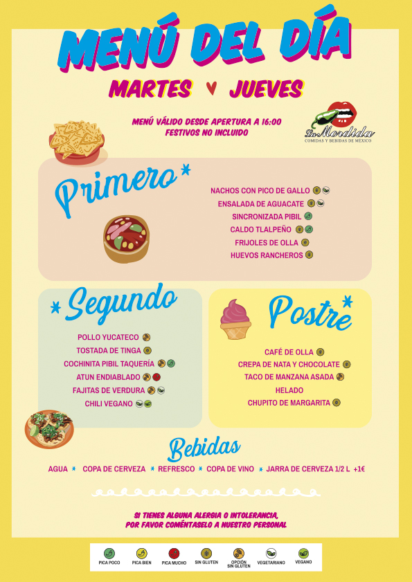 Menú del día La Mordida: Martes y Jueves